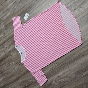 LuLaRoe Irma Pink White Plaid Tunic High Low Shirt Women's Medium NWT